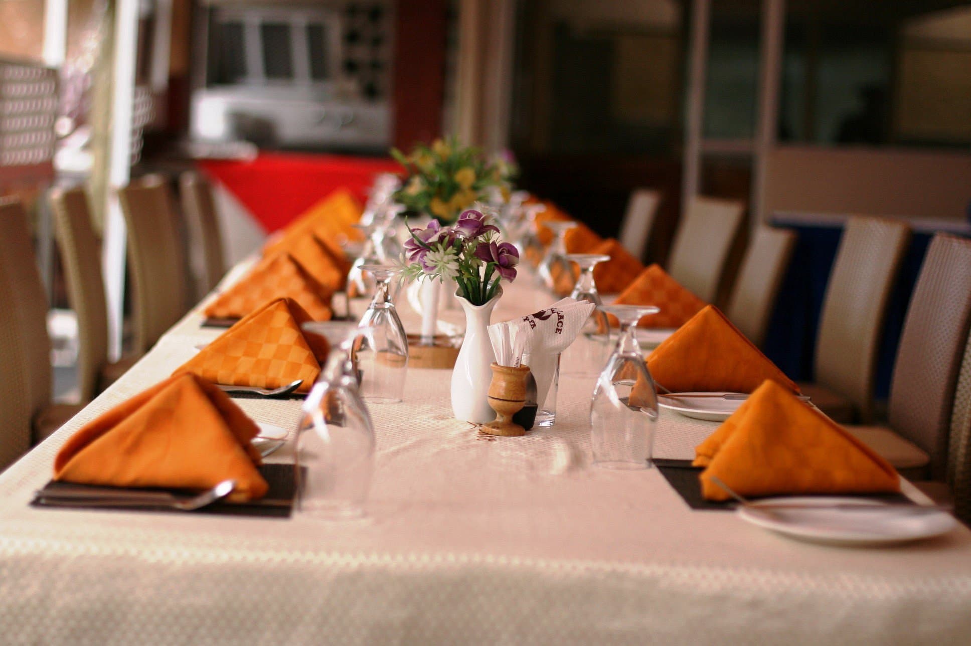 Elegant fine dining table setting at Oak Place restaurant in Nairobi